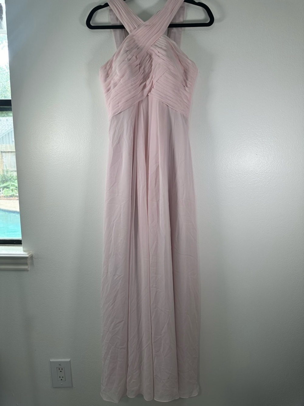 Azazie Bridesmaid Dress Blush Pink Chiffon Halter Pleated A-Line XS S - Picture 3 of 13
